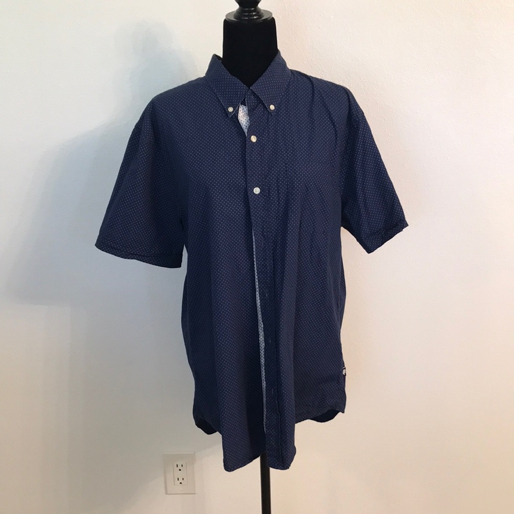 Navy XL Stafford Prep Mini Polka Dot Short Sleeve Button Down
